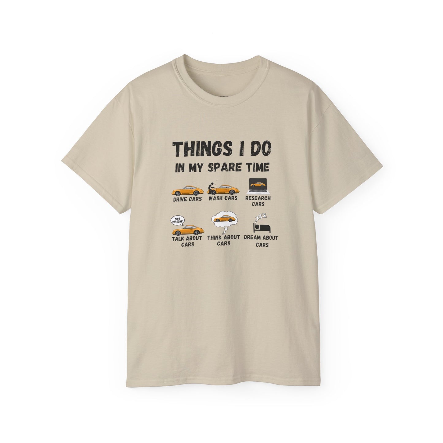 Things I Do In My Spare Time Yellow Porsche 911 T-shirt