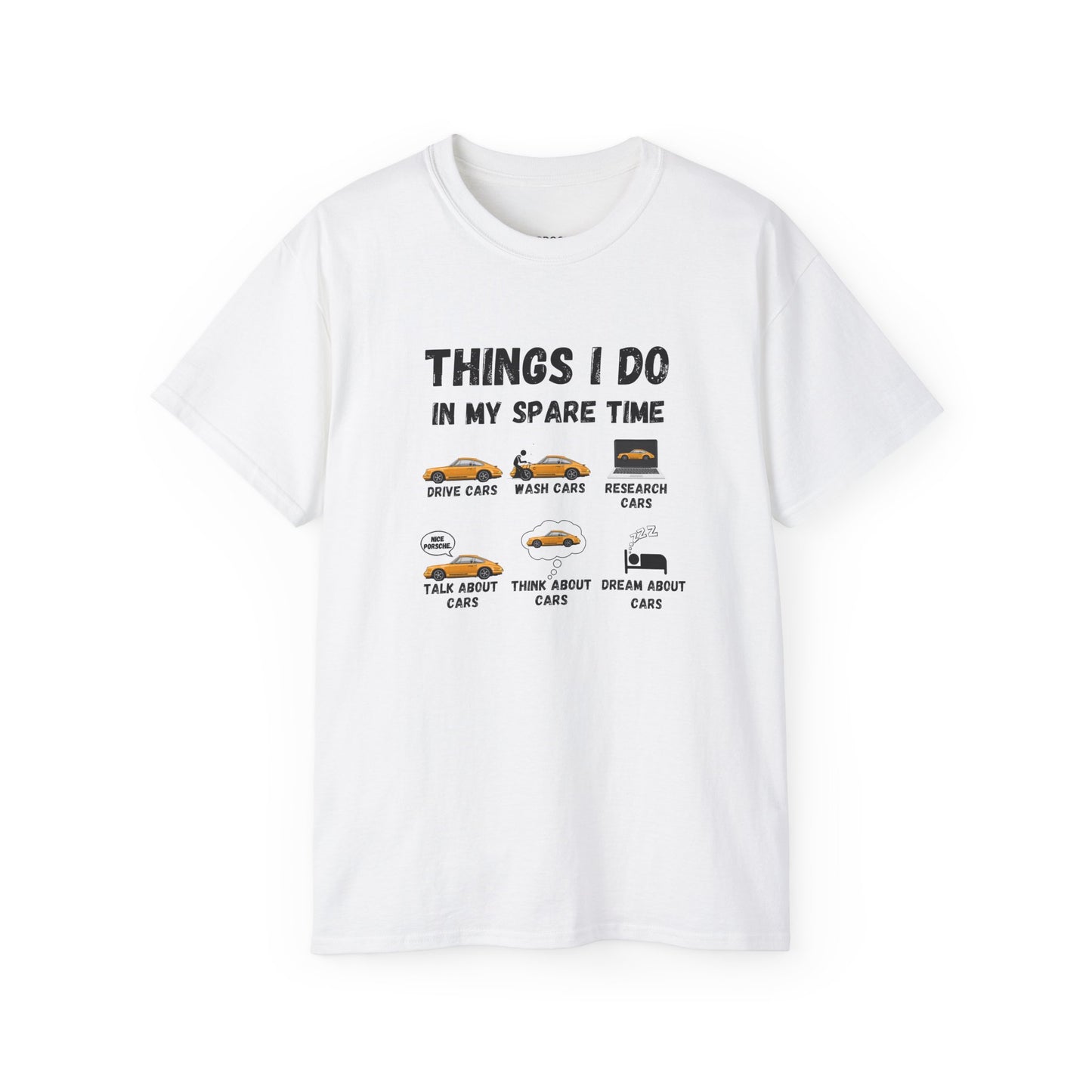 Things I Do In My Spare Time Yellow Porsche 911 T-shirt